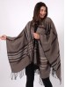 Linear Plaid Patterned Cape W/ Fringe